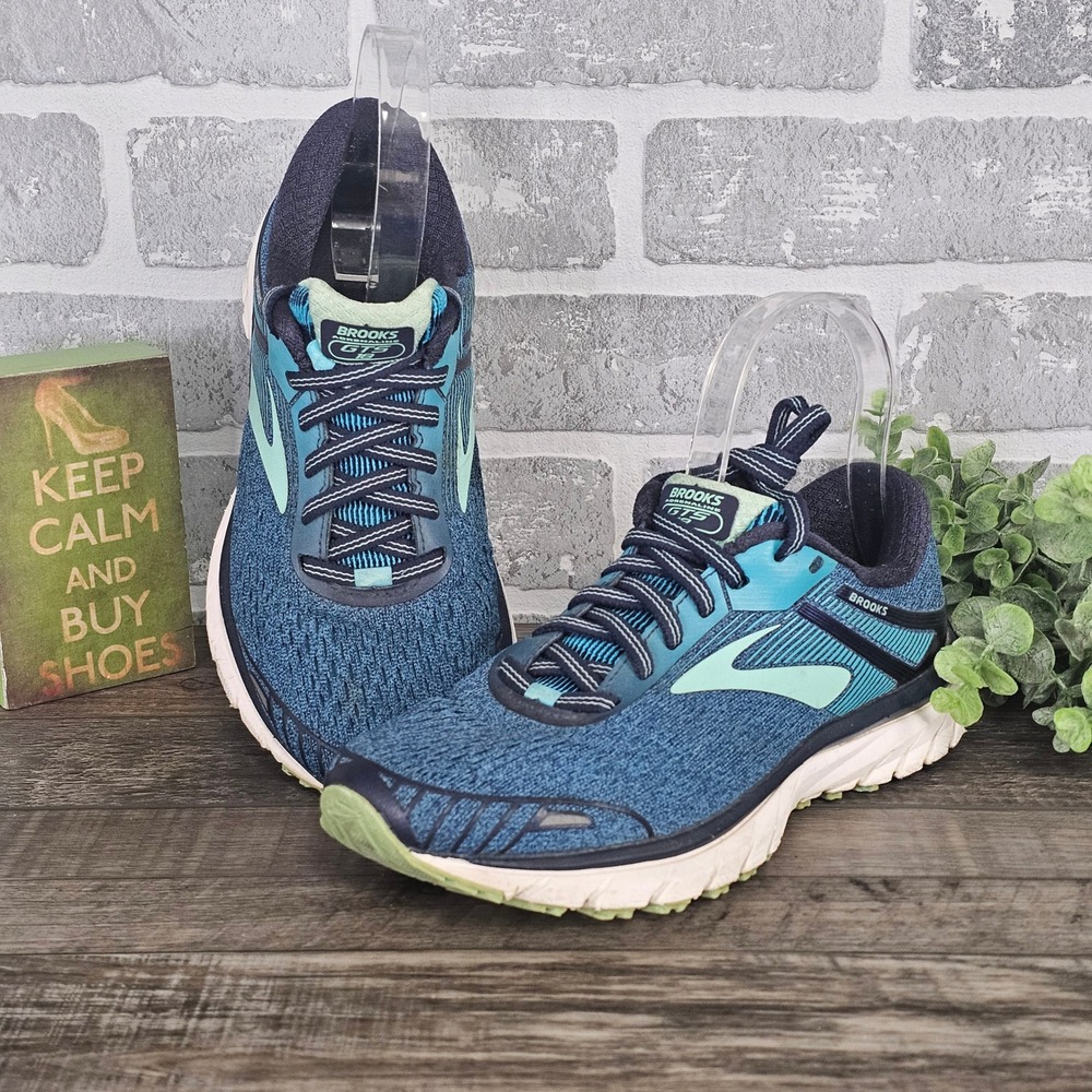 Brooks Adrenaline GTS 18 Women 7 Blue Running Shoes Athletic Sneaker 1202681B495